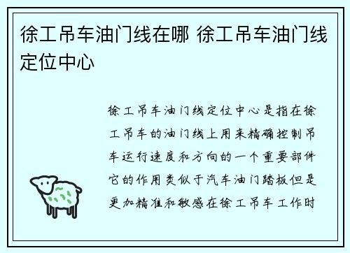 徐工吊车油门线在哪 徐工吊车油门线定位中心